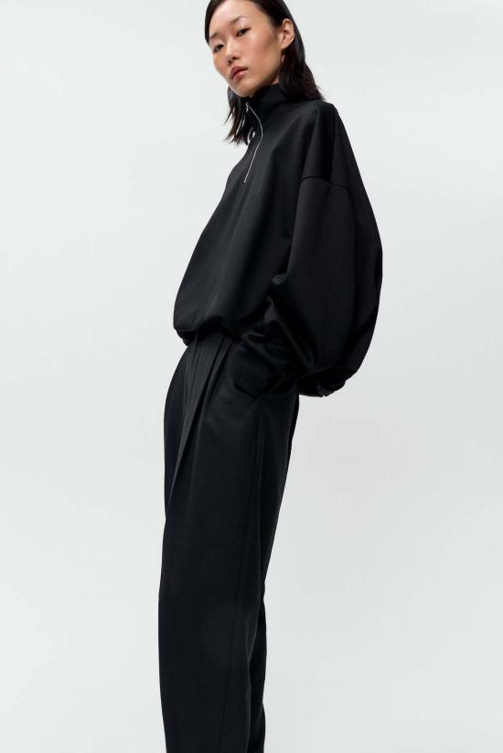  코데라 긴팔 티셔츠 코르데라 오가닉 코튼 벌룬 쿼터 집업 탑 블랙 - CORDERA