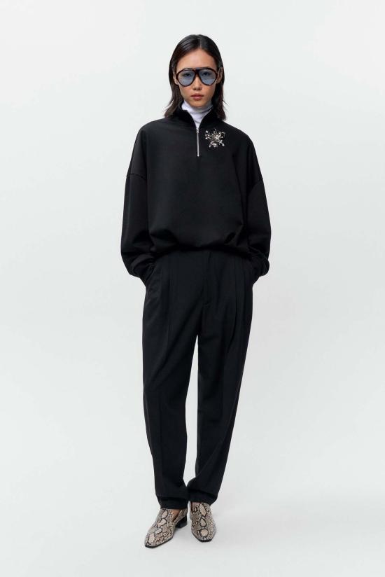  코데라 긴팔 티셔츠 코르데라 오가닉 코튼 벌룬 쿼터 집업 탑 블랙