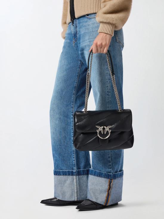 26FW 핑코 가방 Borsa a Tracolla Love Bag 퍼프 소재의 나파 트라푼타타 네로/아르젠토 - PINKO