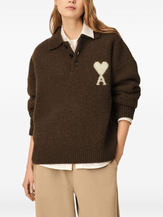 26FW 아미 ADC 알파카 폴로 스웨터 UPL408 KN0135 A362 CHOCOLATE BROWN ECRU DOM - AMI