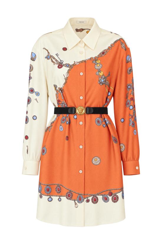 26FW 베르사체 원피스 10254951A18636 5O360 ORANGE WHITE GOLD