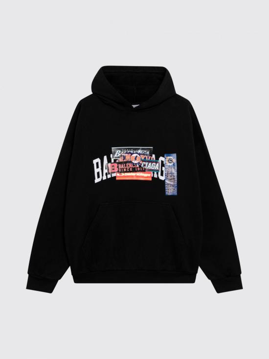 26FW 발렌시아가 범퍼 스티커 미디엄 핏 후디 871956TUVS8 1000 Black - BALENCIAGA