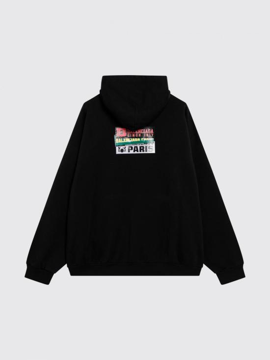 26FW 발렌시아가 범퍼 스티커 미디엄 핏 후디 871956TUVS8 1000 Black - BALENCIAGA