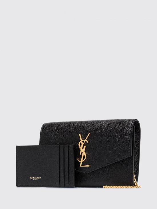 26FW 생로랑 그레인 레더 업타운 체인 지갑 6077881GF0J 1000 Black - SAINT LAURENT