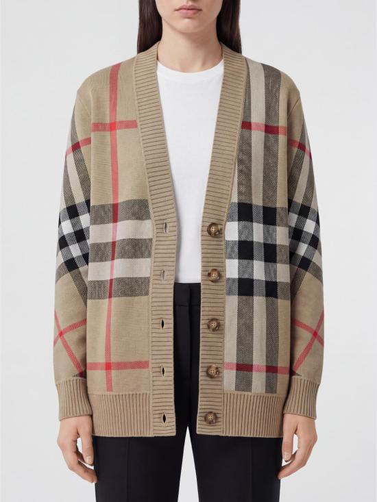 26FW 버버리 오버사이즈 핏 체크 울 블렌드 가디건 8039153 Beige