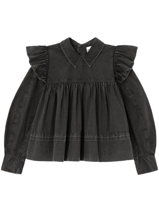 26SS 가니 워시드 프릴 블라우스 A1040061099 Black
