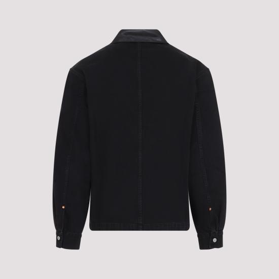 26FW 르메르 레더 칼라 디테일 데님 워크웨어 오버셔츠 SH1310 LD1075 BK999 BLACK - LEMAIRE