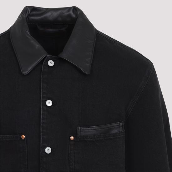 26FW 르메르 레더 칼라 디테일 데님 워크웨어 오버셔츠 SH1310 LD1075 BK999 BLACK - LEMAIRE