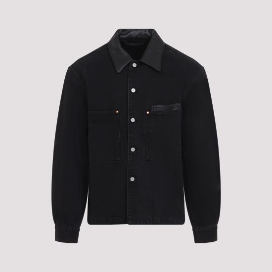 26FW 르메르 레더 칼라 디테일 데님 워크웨어 오버셔츠 SH1310 LD1075 BK999 BLACK - LEMAIRE