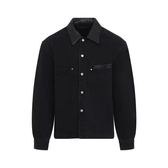 26FW 르메르 레더 칼라 디테일 데님 워크웨어 오버셔츠 SH1310 LD1075 BK999 BLACK - LEMAIRE