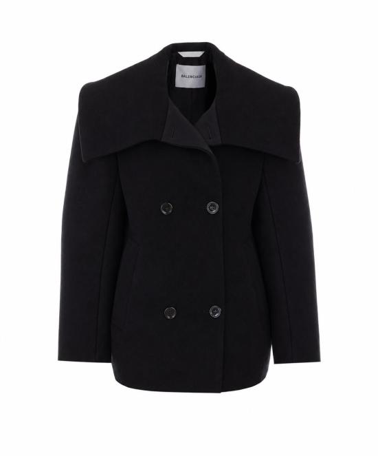 26FW 발렌시아가 하이 칼라 피코트 A009LR TW8171000 BLACK