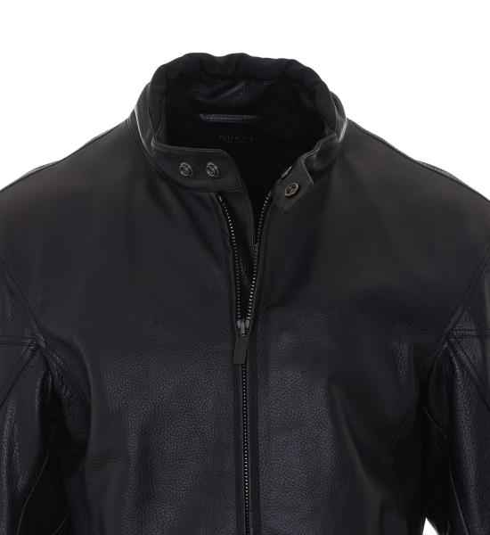 26FW 구찌 웹 디테일 레더 바이커 자켓 웹 디테일 레더 바이커 자켓 874158 XNBDW1060 - GUCCI