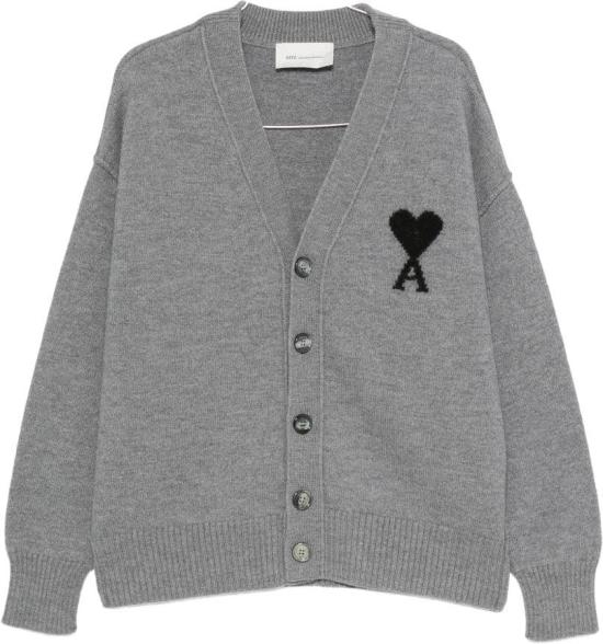 26FW 아미 하트 로고 인타르시아 V넥 가디건 UKC367 018A273 GREY