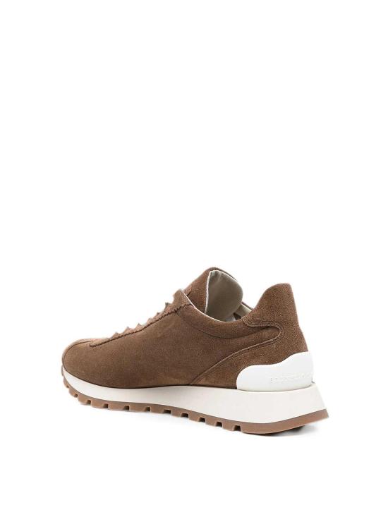 26FW 브루넬로 쿠치넬리 샤이니 탭 디테일 스웨이드 러닝 스니커즈 MZSFG2110C9773 BROWN - BRUNELLO CUCINELLI