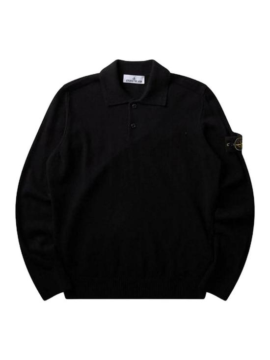 26FW 스톤 아일랜드 라이트 RWS 질롱 울 버튼 플래킷 루즈 핏 폴로 칼라 스웨터 L2S155100018S00B4V0029 BLACK