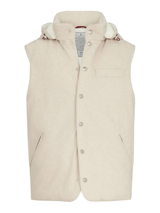 26FW 브루넬로 쿠치넬리 본디드 울 플란넬 디테처블 후드 다운 베스트 MM4701775CID NUDE NEUTRALS
