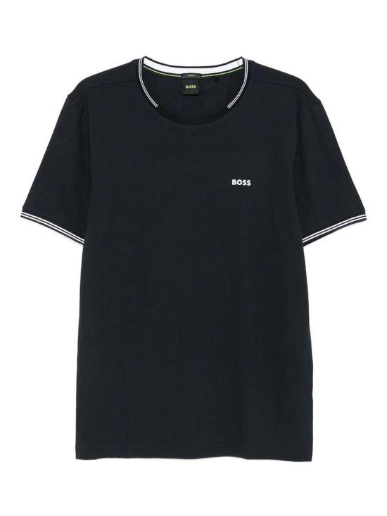 26FW 휴고보스 스트라이프 & 로고 스트레치 코튼 티셔츠 50521245402 BLUE