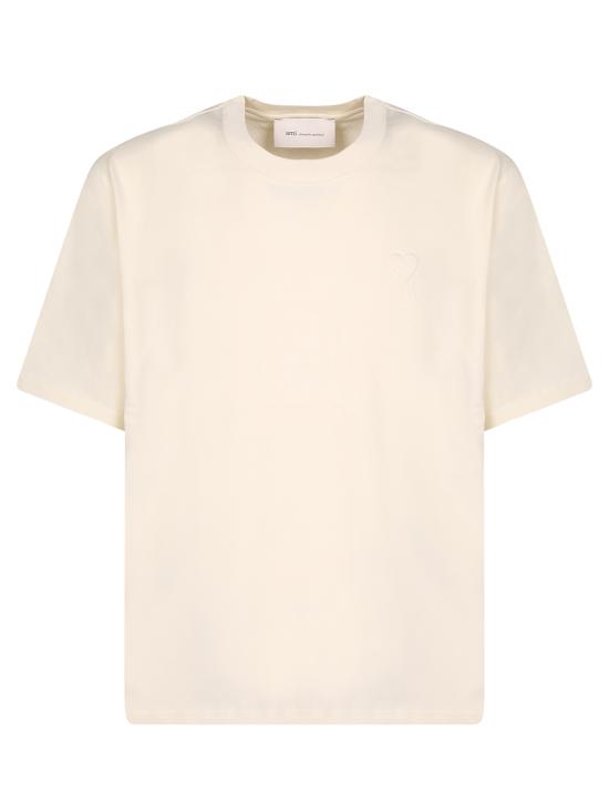 27FW 아미 화이트 코튼 드 하트 엠보스 티셔츠 UTS357 726 185 White