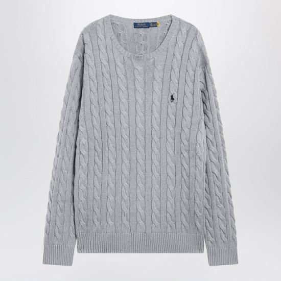 25FW 폴로 랄프로렌 로고 자수 케이블 니트 스웨터 710775885013CO Grey