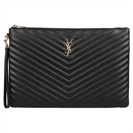 26FW 생로랑 마틀라세 레더 골드 모노그램 도큐먼트 홀더 440222CWU01 1000 NERO - SAINT LAURENT