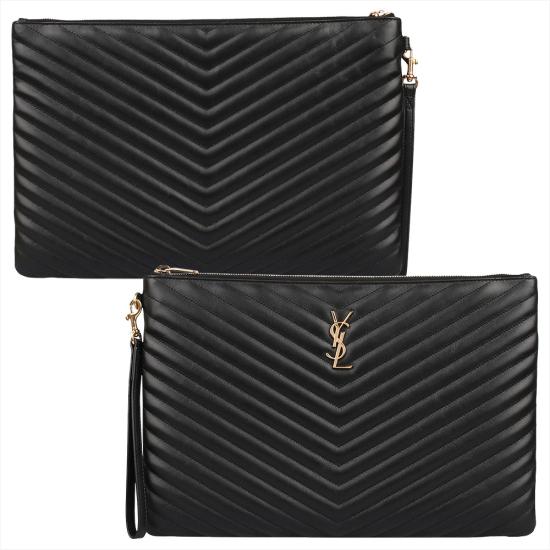 26FW 생로랑 마틀라세 레더 골드 모노그램 도큐먼트 홀더 440222CWU01 1000 NERO