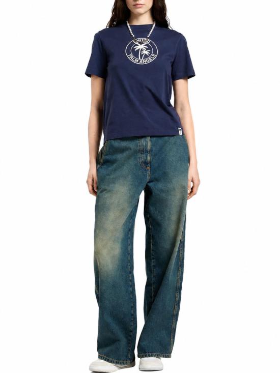 26FW 팜앤젤스 반팔 티셔츠 PAWAA006JR006 6460 NAVY BLUE OFF WHITE - PALM ANGELS