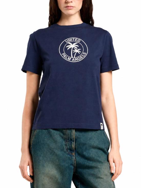 26FW 팜앤젤스 반팔 티셔츠 PAWAA006JR006 6460 NAVY BLUE OFF WHITE - PALM ANGELS