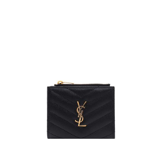 26FW 생로랑 그랑 드 뿌드르 엠보스드 레더 모노그램 2단 지갑 575879BOW01 1000 NERO - SAINT LAURENT
