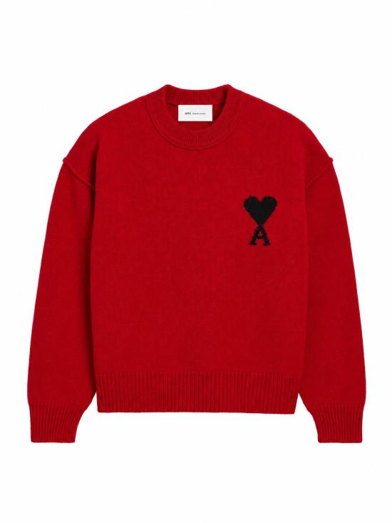 26FW 아미 빅 하트 울 크루넥 스웨터 UKS838018 A252 ROUGE RUBIS NOIR