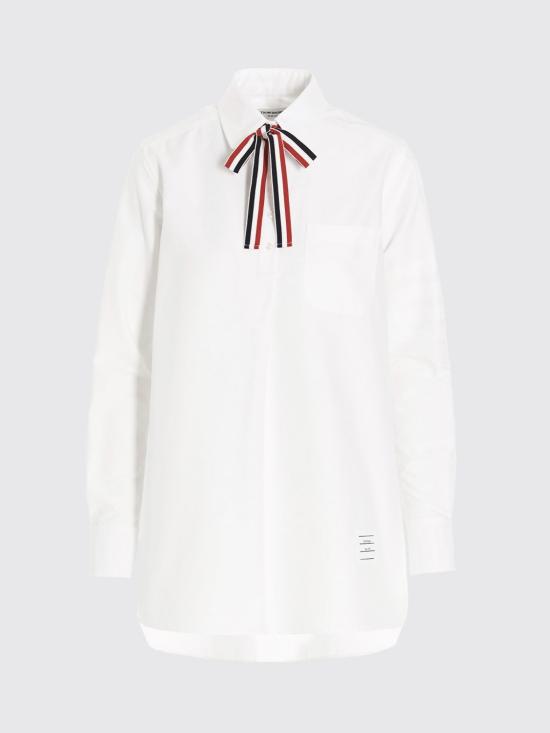 26FW 톰브라운 코튼 옥스포드 4바 보타이 블라우스 FLL139A06496 100 White - THOM BROWNE