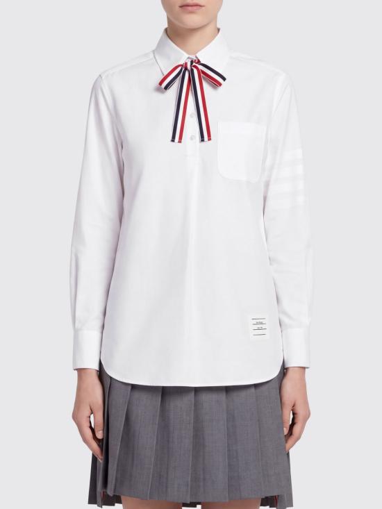 26FW 톰브라운 코튼 옥스포드 4바 보타이 블라우스 FLL139A06496 100 White