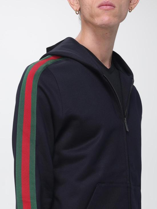 26FW 구찌 웹 실크 코튼 저지 지퍼 재킷 웹 실크 코튼 저지 지퍼 재킷 872244XJH0N 4816 Navy - GUCCI