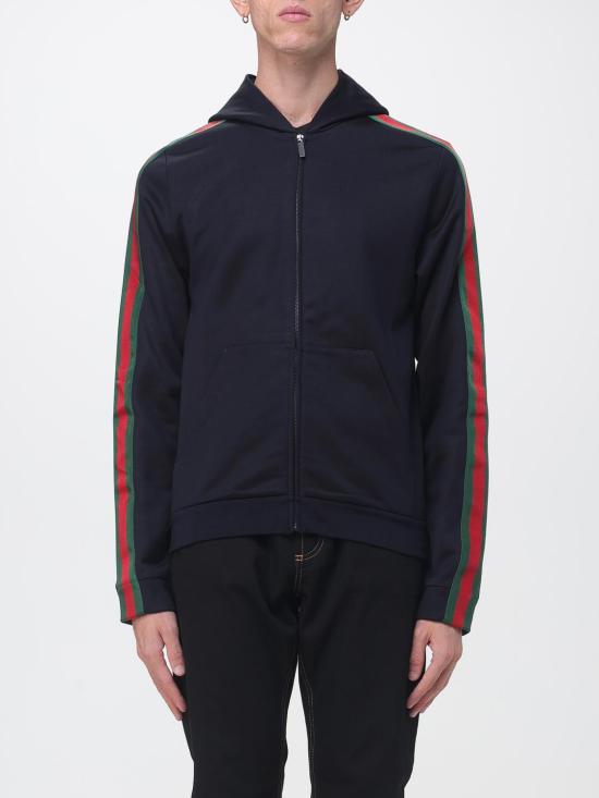 26FW 구찌 웹 실크 코튼 저지 지퍼 재킷 웹 실크 코튼 저지 지퍼 재킷 872244XJH0N 4816 Navy