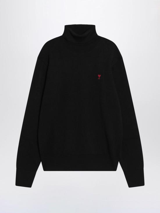 26FW 아미 스몰 하트 로고 메리노 울 니트 터틀넥 HKS827001 009 Black - AMI
