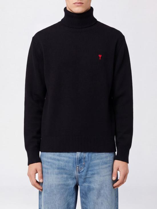 26FW 아미 스몰 하트 로고 메리노 울 니트 터틀넥 HKS827001 009 Black