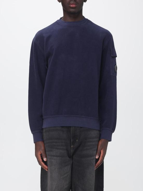 26FW 씨피 컴퍼니 브러시드 다이애그널 플리스 렌즈 크루넥 스웨트 셔츠 21CMSS192A006614G 880 Navy