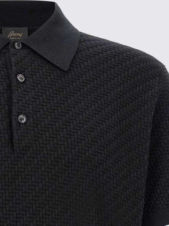 26FW 브리오니 코튼 실크 캐시미어 트라마 위브 폴로 셔츠 UMR20OPAK22 1000 Black - BRIONI