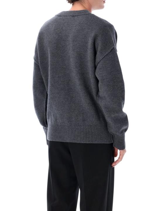 26FW 아미 하트 로고 인타르시아 V넥 가디건 UKC367018084 Grey - AMI