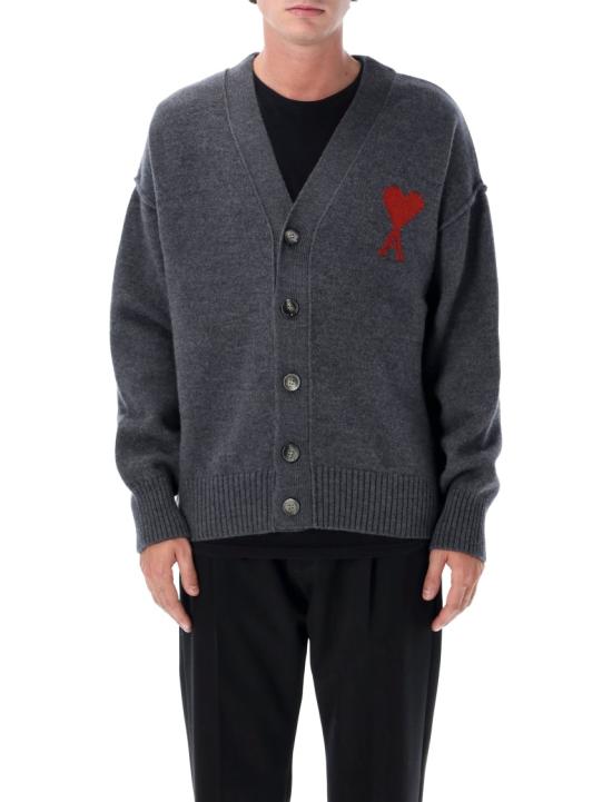 26FW 아미 하트 로고 인타르시아 V넥 가디건 UKC367018084 Grey