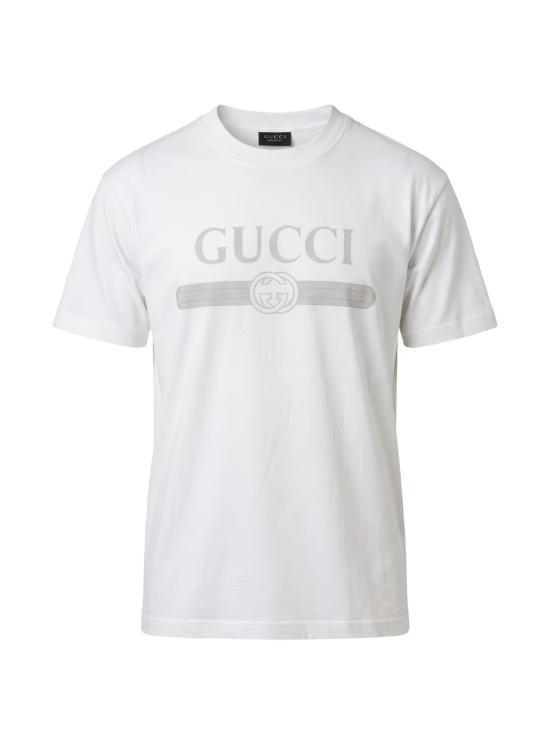 26FW 구찌 웹 스트라이프 프린트 코튼 티셔츠 A0095J XJH5Y9066 WHITE