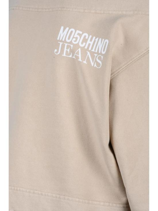  모스키노 탑 베이지색 크롭 퍼프소매 코튼 스웨트셔츠 - MOSCHINO