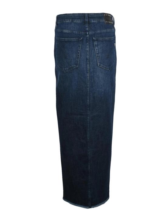 25FW 돈답 데님 앞트임이 깊게 파인 파란색 긴  스커트 - DONDUP