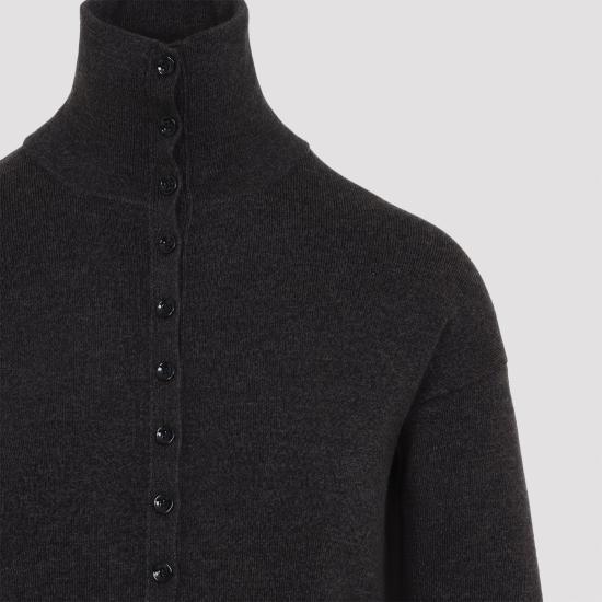 26FW 르메르 버튼 탑 파인 울 스웨터 버튼 탑 파인 울 스웨터 PO0047 LK1070 BK674 BLACK MELANGE - LEMAIRE
