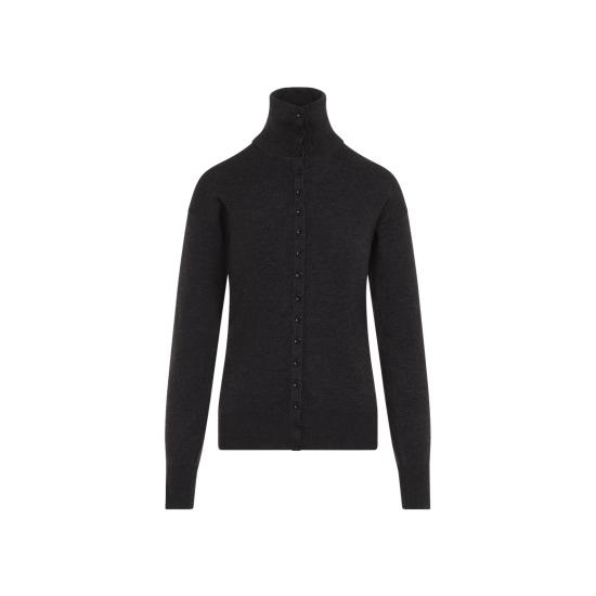 26FW 르메르 버튼 탑 파인 울 스웨터 버튼 탑 파인 울 스웨터 PO0047 LK1070 BK674 BLACK MELANGE - LEMAIRE