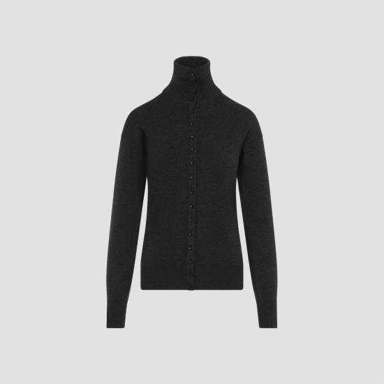 26FW 르메르 버튼 탑 파인 울 스웨터 버튼 탑 파인 울 스웨터 PO0047 LK1070 BK674 BLACK MELANGE