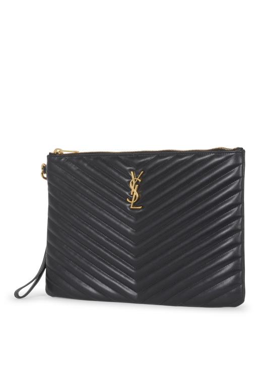 26FW 생로랑 퀼티드 레더 골드 모노그램 카산드라 마틀라세 태블릿 파우치 559193 CWU011000 NERO - SAINT LAURENT