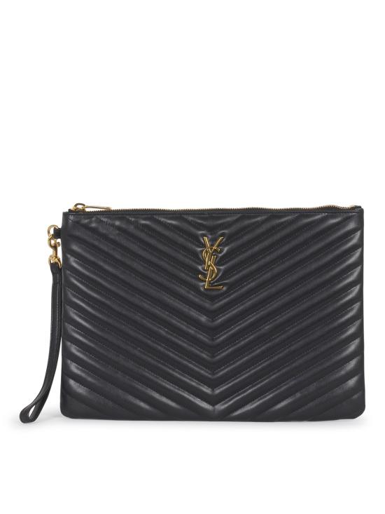 26FW 생로랑 퀼티드 레더 골드 모노그램 카산드라 마틀라세 태블릿 파우치 559193 CWU011000 NERO - SAINT LAURENT