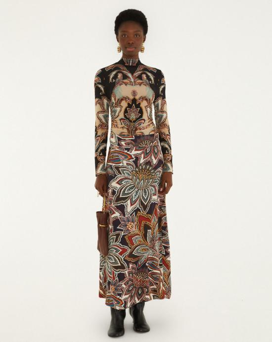  팜 리오 미디 스커트 368961 26088 TAPESTRY FLOWERS BEIGE - FARM RIO