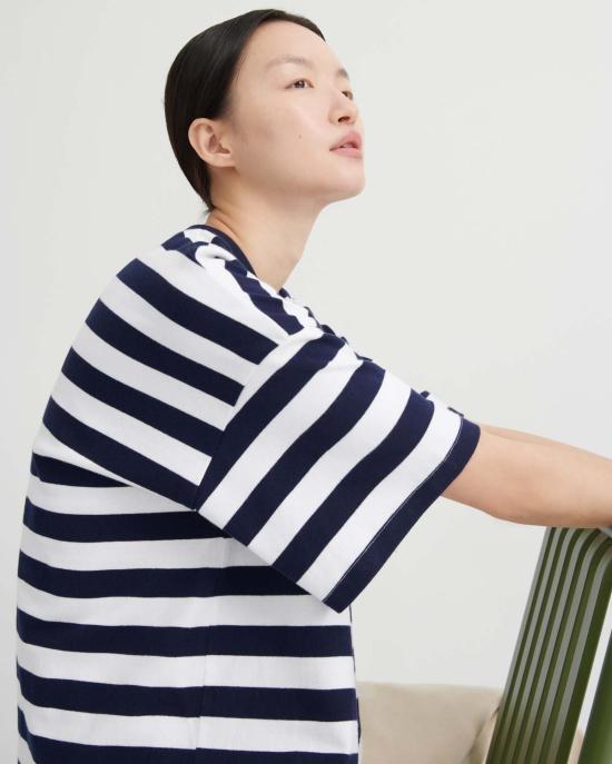  코우토우 반팔 티셔츠 Kowtow 오버사이즈 박시 티셔츠 네이비/화이트/스트라이프 - KOWTOW