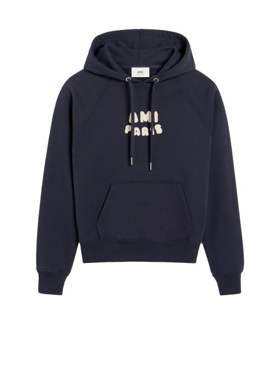  아미 파리 로고패치 후드 티셔츠 USW275 747 4011 NAVY BLUE